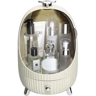 Make-up organizer mit stoffdichtem Deckel - Hautoptimierung Make-up Aufbewahrung mit LED-Licht - Weißer Schminktisch - Badezimmerkasten Schlafzimmer (M)