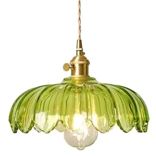 ELINKUME Glas Kronleuchter Hängeleuchten,Vintage Leuchten für Kücheninsel, Grüne Blume Anhänger Schatten Kleines Licht für Schlafzimmer Hotel Esszimmer (Ohne E27 Birne)