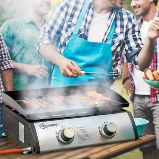 Gas-Plancha-Grill – Gasgrill – Außengrill – Tischgrill – Kompakter Grill – 2 Edelstahlbrenner, 6 kW