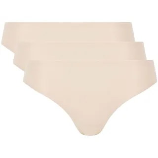 CHANTELLE Damen Tanga, 3er Pack - String SoftStretch, nahtlos, unsichtbar, Einheitsgröße Beige One Size