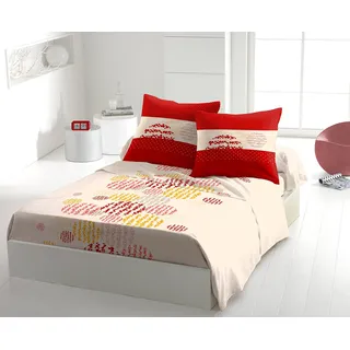 Home Passion Bettwäsche-Set, 4-teilig, 100% Baumwolle, 57 Fäden, für Doppelbett, 240 x 300 cm, Symbol Warm