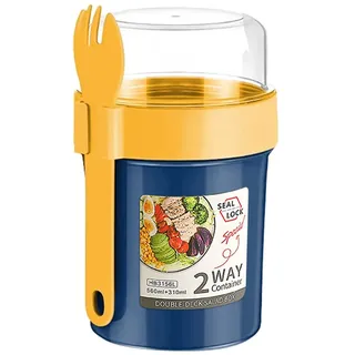 bainuote Salatbecher Auslaufsicherer Joghurtbecher Joghurtbehälter Müsli To Go Becher BPA-freie 2 in 1 Müslibecher zum Frühstück oder Mittagessen für unterwegs mit Löffel Soßendose, 230ml+560ml, Blau