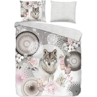 HIP Bettbezug "Mandalas mit Wolf" - grau - (200x200/220 cm) - Baumwolle 100% Flanell - Grau