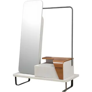 JV moebel Standspiegel Spiegel Schublade Regal Kleiderbügel Holz Weiß Deko weiß