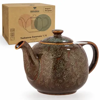 Teekanne mit Siebeinsatz Swansea Seegrün 1,1 L mit Filter, aus Porzellan von URBAN LIFESTYLE, Tee Kanne die tropffrei ist. Teapot mit Siebeinsatz Porzellan