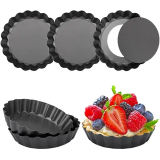 Teokantz 6 Stück Ø 10 cm Tartelette Förmchen, 10×2 cm Quicheform, Tarteform mit Hebeboden, Törtchenform für Tartelette & Quiche & Mini Cake