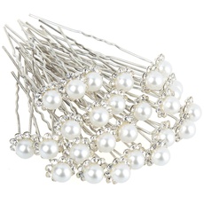 H&S Perlen Brautschmuck für die Haare - 40 Stück in Silber - Blumenförmige Haarnadeln für die Hochzeit oder auch als Haarschmuck zum Dirndl - Haarnadeln Dirndl - Haarklammern - Haarperlen Braut