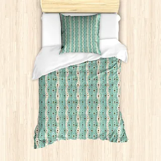 ABAKUHAUS Türkis Mantele, Traditionelle Tupfen, Milbensicher Allergiker geeignet mit Kissenbezügen, 135 cm x 200 cm - 80 x 80 cm, Türkis-Brown-Creme - Türkis