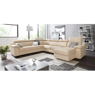 CALIA ITALIA Wohnlandschaft »CS_Mambo, U-Form, Familiensofa, bequem und zeitlos« in Leder, inklusive Kopfteilverstellung, beige