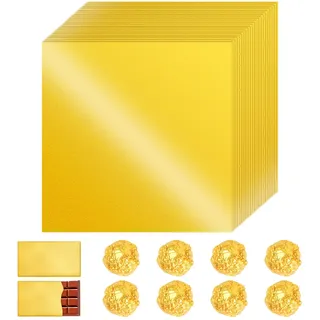 100 Stück Gold Folie Papier Wrapper, Schokoladen Verpackung Tafel 20 x 20 cm Verpackung Für Schokolade, Lebensmittelqualität Alufolie Gold für Selbstgemachte Süßigkeiten, Schokoladenriegel