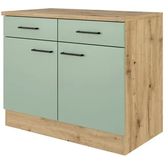 FlexWell Küchenunterschrank , Grün, Eiche Artisan , Metall , 1 Fächer , 2 Schublade(n) Schubladen , einzeln stellbar , 100x85x57 cm , Made in Germany , individuell planbar , Küchen, Küchenmöbel, Küchenschränke, Küchenunterschränke