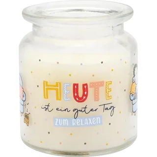 Sheepworld Kerze im Glas "Heute" | Duftkerze, Vanille, Höhe 9 cm, Durchmesser 7,5 cm, Glas mit Motivdruck | 48197