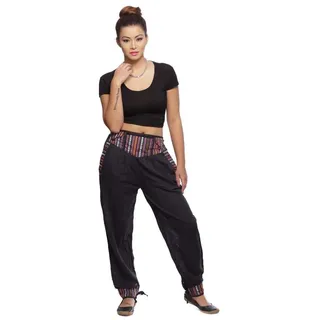 Haremshose Freizeithose Thamel Stoffhose mit breitem gewebtem Bund für Damen : schwarz S/M Farbe: Schwarz Größe: S/M - Schwarz