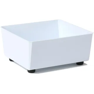 LAMELA Quadratischer Pflanzkasten mit eleganten Füßen – Weißer Blumenkübel aus robustem Kunststoff 28,5 x 28,5 cm, 7,5L – Wetterfest & Pflegeleicht - für Innen & Außen