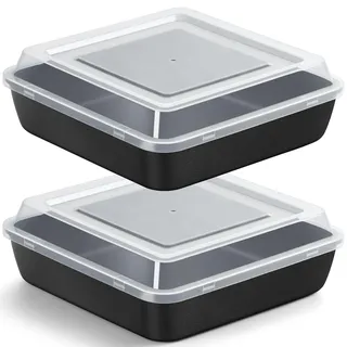HaWare Quadratische Kuchenform mit Deckel, Edelstahl Auflaufform Backform Eckig 2er Set mit Antihaftbeschichtet, 21 x 21 x 5 cm, Perfekt für Kuchen/Brownie/Lasagne, Ungiftig, Leicht zu reinige