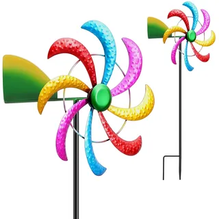 Fiada Windrad für Den Garten mit Windfahne Weihnachten Gartendeko Metall Gartenstecker Windmühle für Draußen Stehend Windspinner Windsack Balkon Windräder Weihnachtsdekorationen(Bunt)