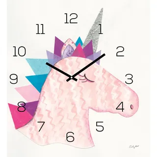 levandeo Wanduhr Glas 30x30cm Glasuhr Uhr Glasbild Unicorn Einhorn Rosa Deko - Rosa