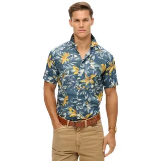 Superdry Hawaiian Print Kurzarmhemd - Tropical Flowers Blue Washed - M