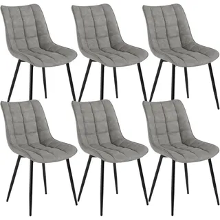 WOLTU 6 x Esszimmerstühle 6er Set Esszimmerstuhl Küchenstuhl Polsterstuhl Design Stuhl mit Rückenlehne, mit Sitzfläche aus Kunstleder, Gestell aus Metall, Grau - Grau