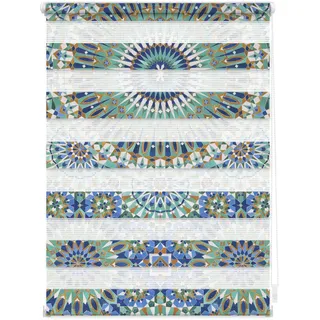 LICHTBLICK ORIGINAL Doppelrollo "Duo Rollo Motiv Orientalisches Muster" Lichtschutz ohne Bohren freihängend bedruckt, blau, grün