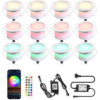 12er WIFI Bodeneinbauleuchten Arbeitet mit Alexa,RGB LED Einbaustrahler DC12V Ø45mm 0.5W LED Boden WiFi Wireless Smart Phone Full Kit