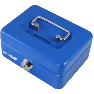 HMF 102122-05 Kinder Spardose, Geldkassette abschließbar mit Schlitz, 12,5 x 9,5 x 6 cm, Blau