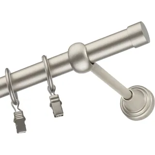 Voppi Gardinenstange Simpla 1-läufig 260 cm 19 mm satin, silent Vorhangringe mit Klammern, moderne Vorhangstange, einfache Wandmontage - Weiß