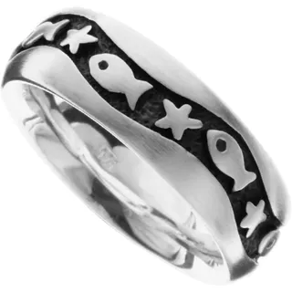 Fingerring OSTSEE-SCHMUCK "Ostsee-Schmuck Ring Fisch & Stern Ring Fisch & Stern" Gr. 62, silber (weiß, neutral), Fingerringe, Damen, 62 (19,7), Silber 925 (Sterlingsilber), Fingerring