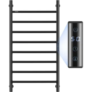 Vevor Handtuchtrockner Heizkörper Handtuchwärmer, beheizter Handtuchhalter mit 8 Stangen, wasserdichter Handtuchwärmer mit Timer und LED-Anzeige, 5 einstellbare Temperaturstufen, Wandmontage, Schwarz