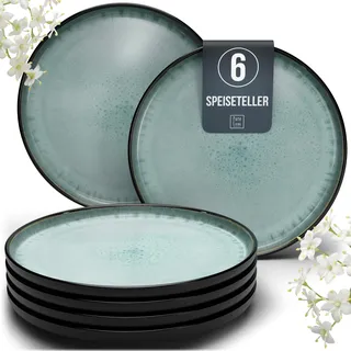 Steingut Teller Groß 6 Personen Ibiza TESTSIEGER, Traumhaftes Mediterranes Steingut Speiseteller Set, Stylisches Essteller Set, Pure Living in Salbeigrün