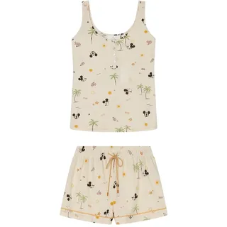 Women'secret Damen Kurzer Pyjama mit Mehreren Lizenzen Pyjamaset, Ecru Print, M