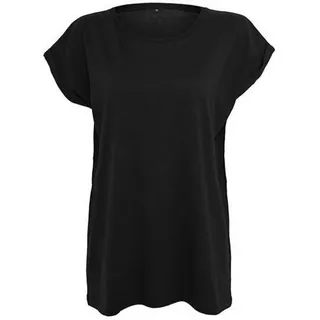 Build Your Brand Damen T-Shirt Ladies Extended Shoulder Tee, lang geschnittenes T-Shirt für Frauen, Baumwolle, Black, S