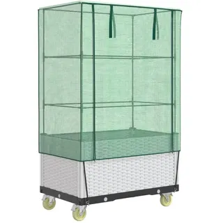 Hochbeet mit Aufsatz und Rollen Rattan-Optik 80x50x182 cm - Weiß