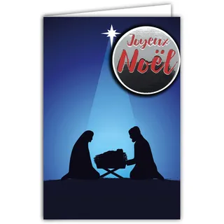 Karte Frohe Weihnachten, religiöse, christliche Krippe, Collage, Relief, glänzend, mit Umschlag, 12 x 17,5 cm, Silhouette Schatten, Jesus, Feeder, Maria Joseph Stern, Illustration Wünsche, Party 25.