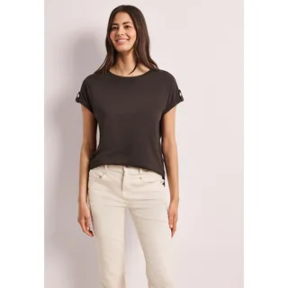 STREET ONE Damen, T-Shirt mit Rundhals, und Knopfdetails