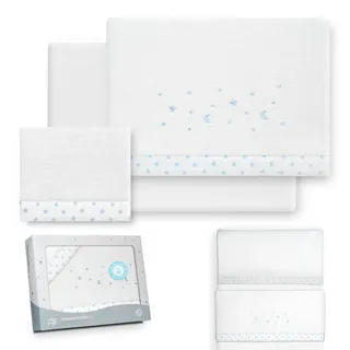 Interbaby - Bettwäsche-Set für Kinderbett, 50 x 80 cm, Baby – Winter-Bettwäsche aus Coralina-Stoff – Modell Stern Mond – enthält Bettlaken + Bettlaken + Kissenbezug