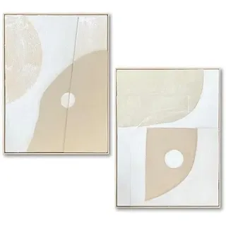 DRW Abstraktes Leinwandbild mit natürlichem Holzrahmen in Natur, Weiß und Beige, 82 x 62 x 4,5 cm