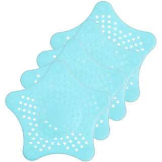 Universal Abflusssieb, 4 Stück, in Blau, aus TPR, 155 x 135 mm, mit 5 Saugnäpfen für festen Halt, für Abflüsse bis Ø 90 mm, Ablaufsieb Spüle, Haarsieb Waschbecken, Badewanne Filter, Haarfänger Dusche