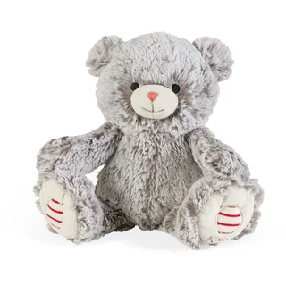 Janod KALOO - Rotes Plüschtier mit Musik, Bär, Mae, grau, Prestige 31 cm – Teddybär aus weichem Fell – Schmusetuch für Babys – beruhigende Melodie La Lu – gewichtete Pfoten – ab der Geburt, K223004