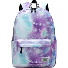 mygreen Galaxy Schulrucksack, Unisex Schultasche für Mädchen Campus Collection Wasserdichter Rucksack Grün Lila