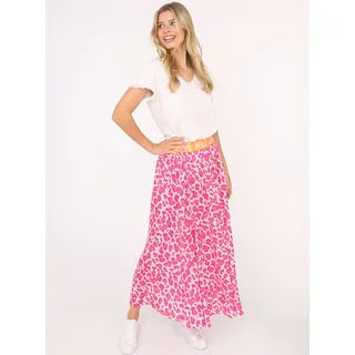 Maxirock ZWILLINGSHERZ "Leo Herzen", Damen, Gr. L/XL, pink, Web, Obermaterial: 100% Viskose, loose fit knöchellang, Röcke Maxirock, Animal-Muster, knöchellang, Gummizug, leicht, Topseller
