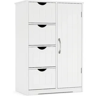 dumos Badezimmerschrank, MDF Kommode mit Schubladen, Badschrank Schmal Klein, Beistellschrank mit 4 Schubladen, 60 x 28.5 x 81 cm, für Badezimmer, Wohnzimmer, Schlafzimmer, Esszimmer, Küche, Weiß