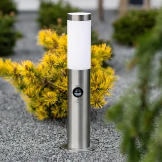 Lumiled Wegeleuchte Außen Pollerleuchte Sockelleuchte mit Bewegungsmelder Stehlampe Außenleuchte Gartenleuchte Wegelampe stehend 45cm IP44 Silber Edelstahl E27 Fassung Säulenlampe Pfostenlichter