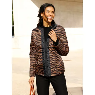 Langjacke CLASSIC BASICS, Damen, Gr. 56, braun (cognac, schwarz, bedruckt), 100% Polyester, Wattierung:100% Polyester, gemustert, mehrfarbig, Jacken Langjacke