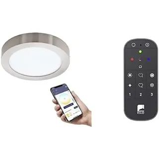 EGLO connect.z Smart-Home LED Bad-Deckenlampe Fueva-Z, ZigBee, Ø 21 cm, App und Sprachsteuerung Alexa, warmweiß-kaltweiß, dimmbar, Metall Aufbauleuchte nickel-matt, IP44