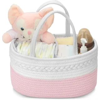 Withosent Wickeltisch Organizer aus Baumwolle, Baby Organizer Korb, Aufbewahrungskorb für den Wickeltisch, Windel Caddy mit Fächern & Griffen, Baby Geschenke für Neugeborene Babyparty
