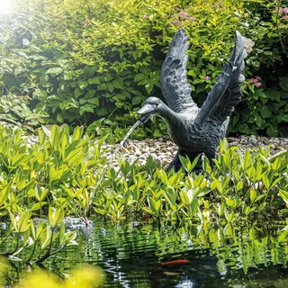 esotec Wasserspeier GANS + Solar-Teichpumpe Teich-Gartenfigur Wasserspiel 101652 - Grau