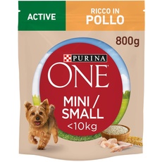 Purina One Mini Active für Hunde unter 10 kg, Kroketten mit Huhn und Reis, 8 Packungen à 800 g