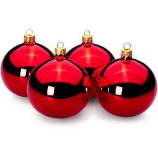SIKORA Essentials Klassische Christbaumkugeln aus Glas - Hochglanz - 6 Farben 3 Größen Premium Qualität, Farbe/Modell:Rot Hochglanz 4er Set, Höhe in cm:10 cm