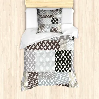 ABAKUHAUS Retro Mantele, Patchwork-Art, Milbensicher Allergiker geeignet mit Kissenbezügen, 135 cm x 200 cm - 80 x 80 cm, Mehrfarbig